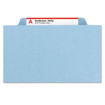 Pressboard Top Tab Classification Folders, Eight SafeSHIELD Fasteners, 3" Expansion, 3 Dividers, Letter Size, Blue, 10/Box