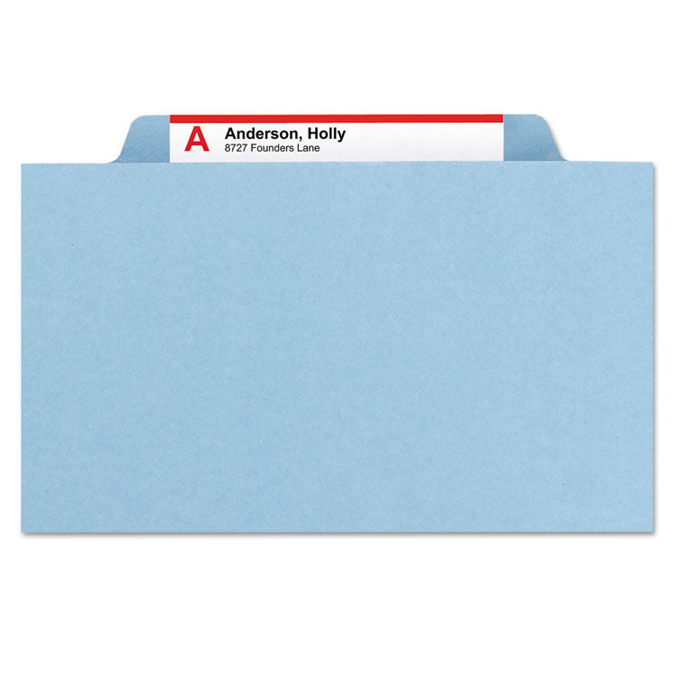 6-Section Pressboard Top Tab Pocket Classification Folders, 6 SafeSHIELD Fasteners, 2 Dividers, Letter Size, Blue, 10/Box