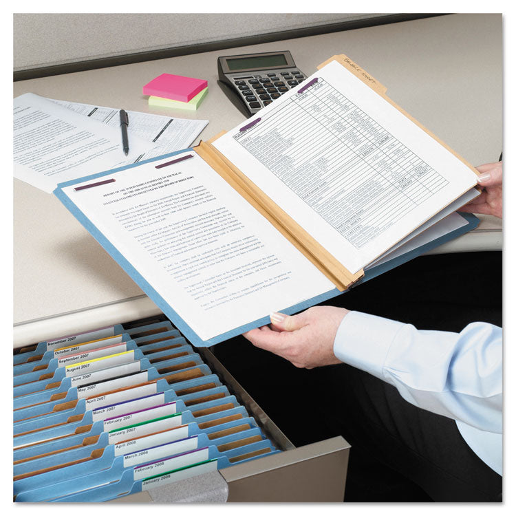 Six-Section Pressboard Top Tab Classification Folders, Six SafeSHIELD Fasteners, 2 Dividers, Letter Size, Blue, 10/Box