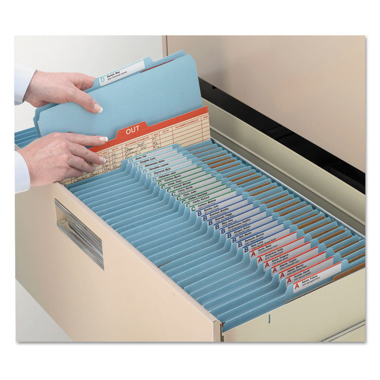 Six-Section Pressboard Top Tab Classification Folders, Six SafeSHIELD Fasteners, 2 Dividers, Letter Size, Blue, 10/Box