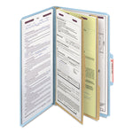 Six-Section Pressboard Top Tab Classification Folders, Six SafeSHIELD Fasteners, 2 Dividers, Legal Size, Blue, 10/Box