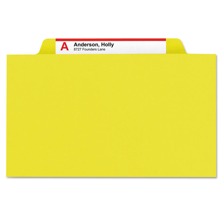 Six-Section Pressboard Top Tab Classification Folders, Six SafeSHIELD Fasteners, 2 Dividers, Legal Size, Yellow, 10/Box