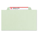 Pressboard Classification Folders, Eight SafeSHIELD Fasteners, 2/5-Cut Tabs, 3 Dividers, Letter Size, Gray-Green, 10/Box