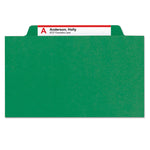 Six-Section Pressboard Top Tab Classification Folders, Six SafeSHIELD Fasteners, 2 Dividers, Legal Size, Green, 10/Box