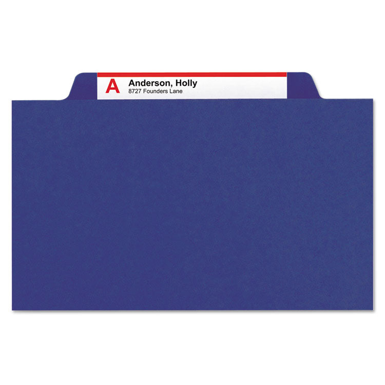 Eight-Section Pressboard Top Tab Classification Folders, 8 SafeSHIELD Fasteners, 3 Dividers, Letter Size, Dark Blue, 10/Box
