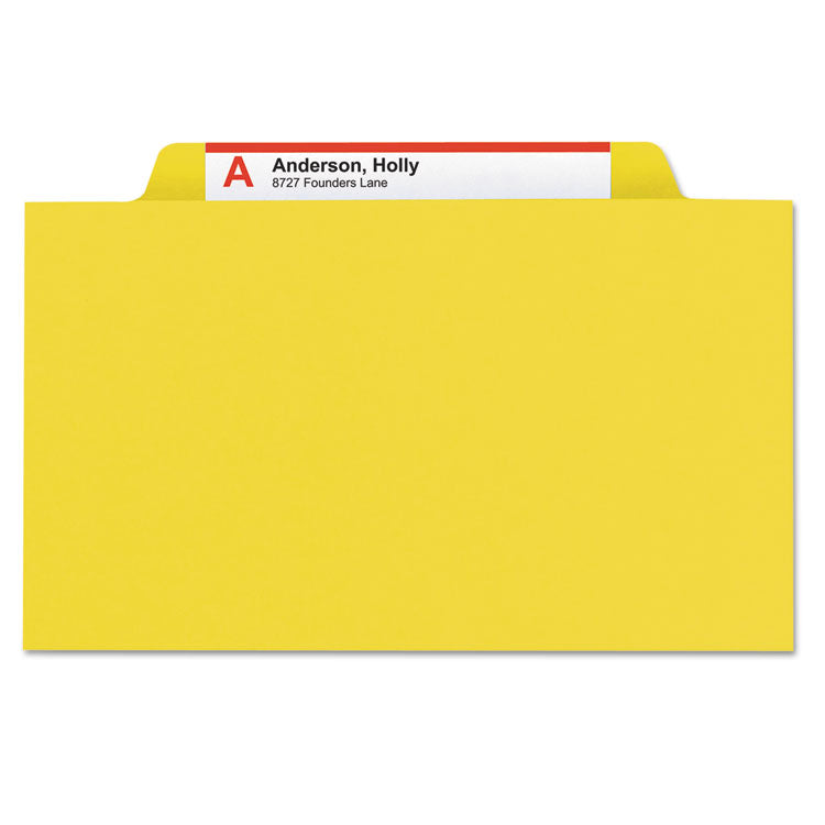 Four-Section Pressboard Top Tab Classification Folders, Four SafeSHIELD Fasteners, 1 Divider, Letter Size, Yellow, 10/Box