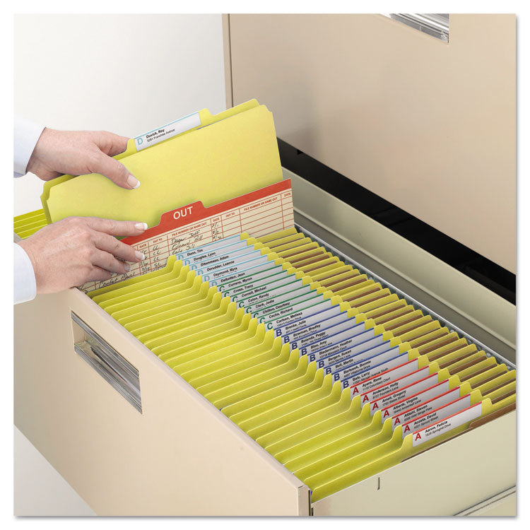 Six-Section Pressboard Top Tab Classification Folders, Six SafeSHIELD Fasteners, 2 Dividers, Legal Size, Yellow, 10/Box