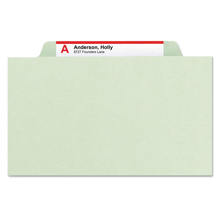 Pressboard Classification Folders, Four SafeSHIELD Fasteners, 2/5-Cut Tabs, 1 Divider, Legal Size, Gray-Green, 10/Box
