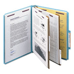 Six-Section Pressboard Top Tab Classification Folders, Six SafeSHIELD Fasteners, 2 Dividers, Letter Size, Blue, 10/Box