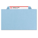 Six-Section Pressboard Top Tab Classification Folders, Six SafeSHIELD Fasteners, 2 Dividers, Legal Size, Blue, 10/Box