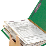 Six-Section Pressboard Top Tab Classification Folders, Six SafeSHIELD Fasteners, 2 Dividers, Legal Size, Green, 10/Box