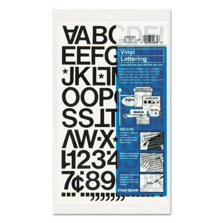 Press-On Vinyl Self-Adhesive Numbers and Uppercase Letters, 1" Tall, Black Characters, 88/Pack