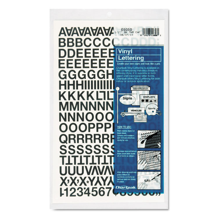 Press-On Vinyl Self-Adhesive Numbers and Uppercase Letters, 0.5" Tall, Black Characters, 201/Pack