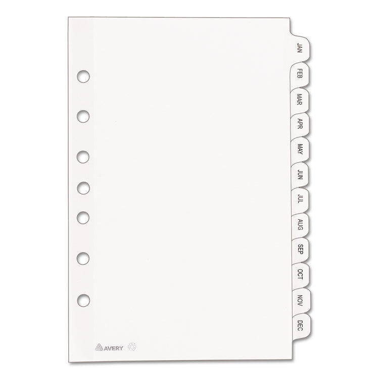 Preprinted Tab Dividers, 12-Tab, Jan. to Dec., 8.5 x 5.5, White, 1 Set