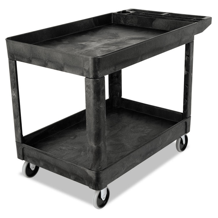 Heavy-Duty Utility Cart with Lipped Shelves, Plastic, 2 Shelves, 500 lb Capacity, 25.78" x 45.25" x 33.25", Black