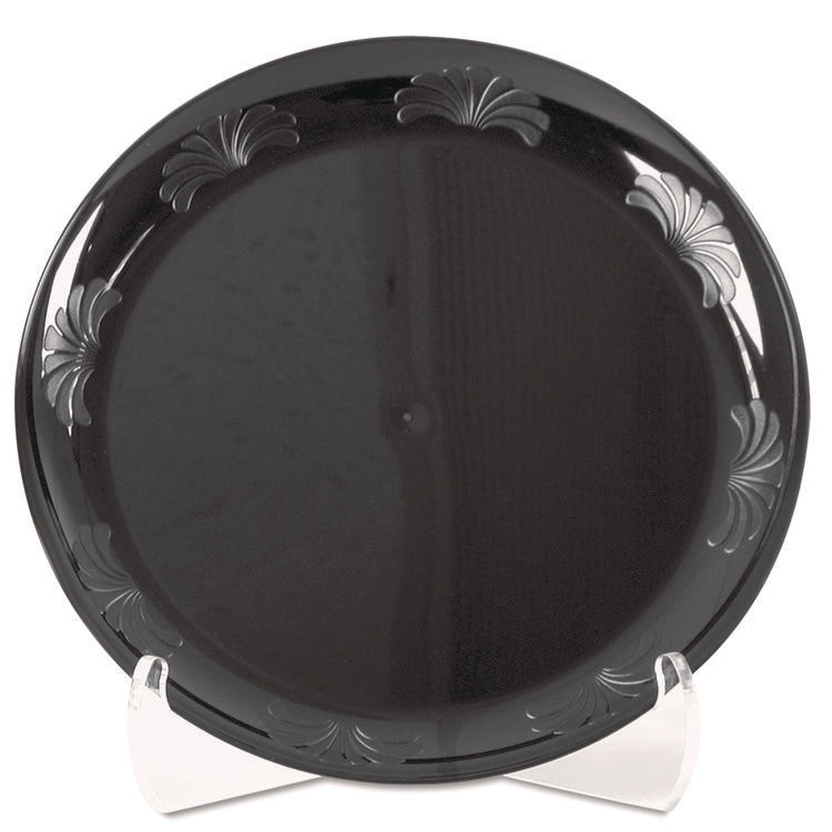 Designerware Plastic Plates, 9" Dia, Black, 10/pack, 18 Packs/carton