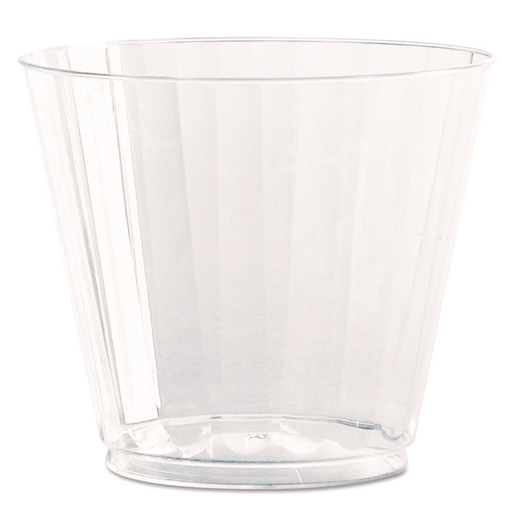 Classic Crystal Plastic Tumblers, 9 Oz, Clear, Fluted, Squat, 20/pack, 12 Packs/carton
