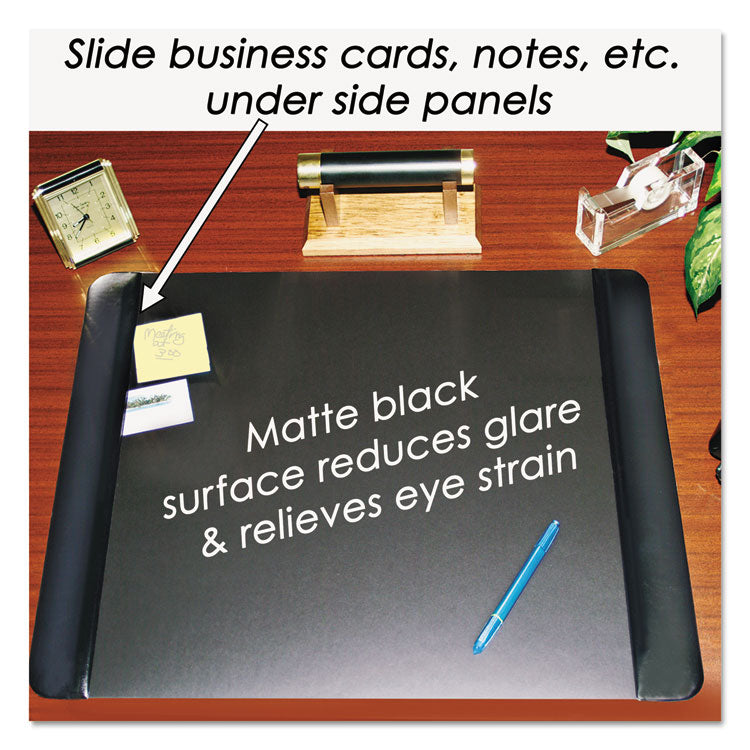 Executive Desk Pad With Antimicrobial Protection, Leather-Like Side Panels, 24 X 19, Black