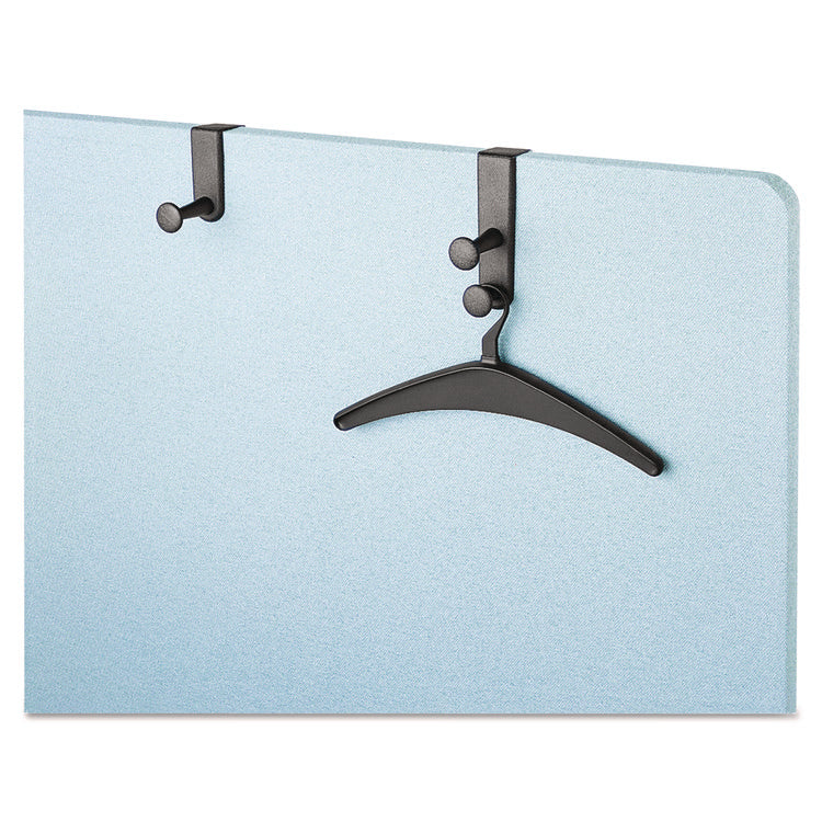 One-Post Over-The-Panel Hook with Garment Hanger, 1.5" to 3" Panels, 1.75 x 4.75, Over-the Door/Over-the-Panel Mount, Black