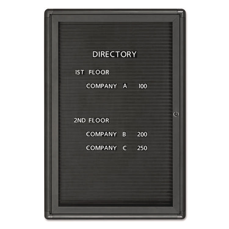 Enclosed Magnetic Directory with One Door, 24" x 36", Black Surface, Graphite Gray Aluminum Frame