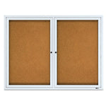 Enclosed Outdoors Bulletin Board with Two Doors, 48" x 36", Tan Surface, Anodized Aluminum Frame