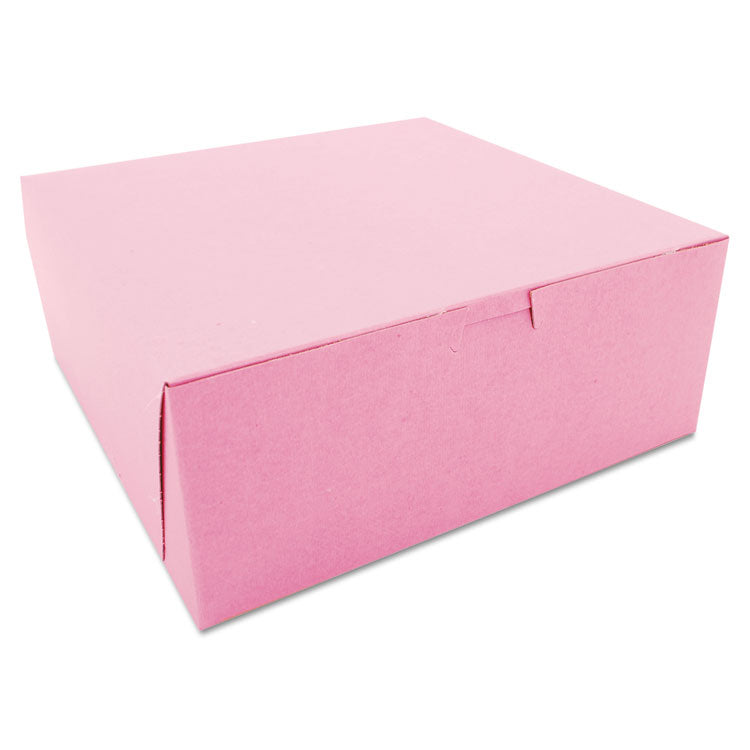 Pink One-Piece Non-Window Bakery Box, 10 x 10 x 4, Pink, Paper, 100/Carton
