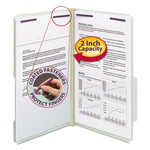 Recycled Pressboard Folders, Two SafeSHIELD Coated Fasteners, 2/5-Cut: R of C, 2" Expansion, Legal Size, Gray-Green, 25/Box