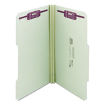 Recycled Pressboard Folders, Two SafeSHIELD Coated Fasteners, 2/5-Cut: R of C, 2" Expansion, Legal Size, Gray-Green, 25/Box