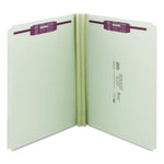 Recycled Pressboard Fastener Folders, Straight Tabs, Two SafeSHIELD Fasteners, 2" Expansion, Letter Size, Gray-Green, 25/Box