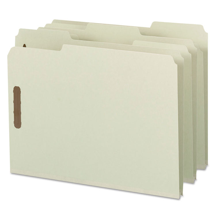 Recycled Pressboard Fastener Folders, 1" Expansion, 2 Fasteners, Letter Size, Gray-Green Exterior, 25/Box
