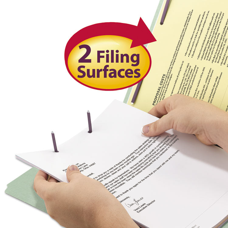 Recycled Pressboard Fastener Folders, 1/3-Cut Tabs, Two SafeSHIELD Fasteners, 1" Expansion, Legal Size, Gray-Green, 25/Box