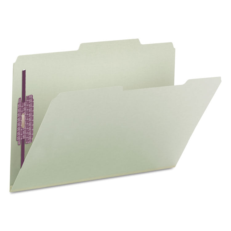 Recycled Pressboard Folders, Two SafeSHIELD Coated Fasteners, 2/5-Cut: R of C, 2" Expansion, Legal Size, Gray-Green, 25/Box