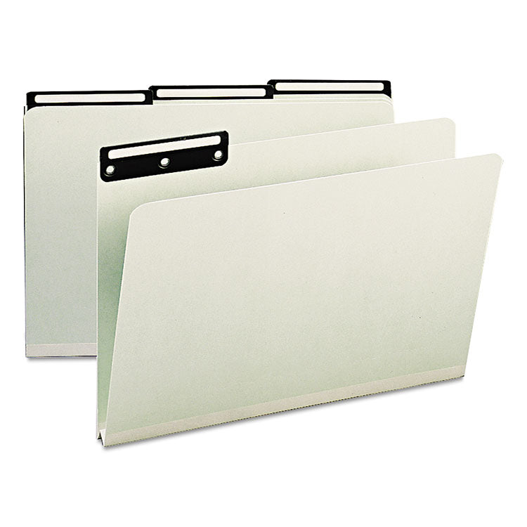 Recycled Heavy Pressboard File Folders with Insertable 1/3-Cut Metal Tabs, Legal Size, 1" Expansion, Gray-Green, 25/Box