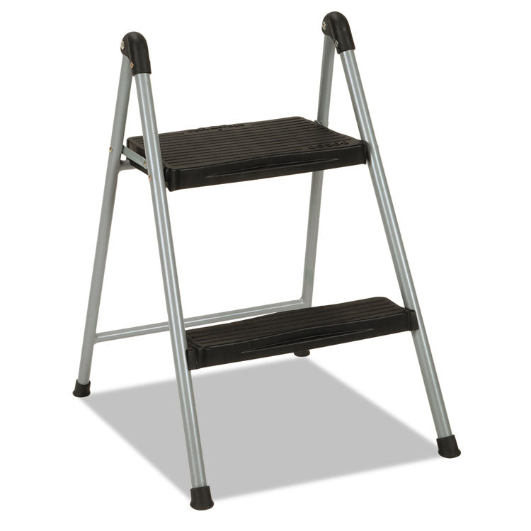 Folding Step Stool, 2-Step, 200 Lb Capacity, 16.9" Working Height, Platinum/black