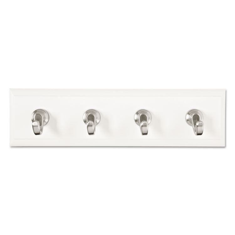 Decorative Key Rail, Plastic, Quartz/Silver, 8 x 1.5 x 2.13, 4 Hooks/Pack
