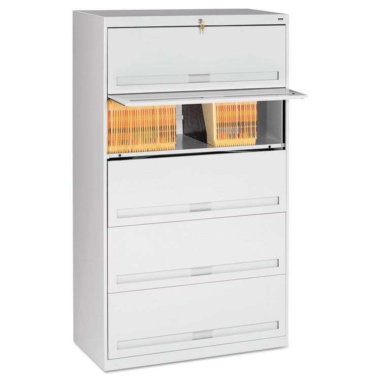 Enclosed Fixed-Shelf Lateral File with Retractable Doors, Legal/Letter Size Files, 5 Shelves, 36" x 16.5" x 63.5", Light Gray