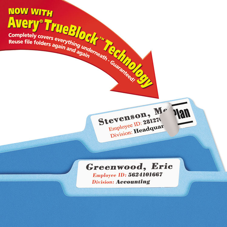 Extra-Large Trueblock File Folder Labels With Sure Feed Technology, 0.94 X 3.44, White, 18/sheet, 25 Sheets/pack