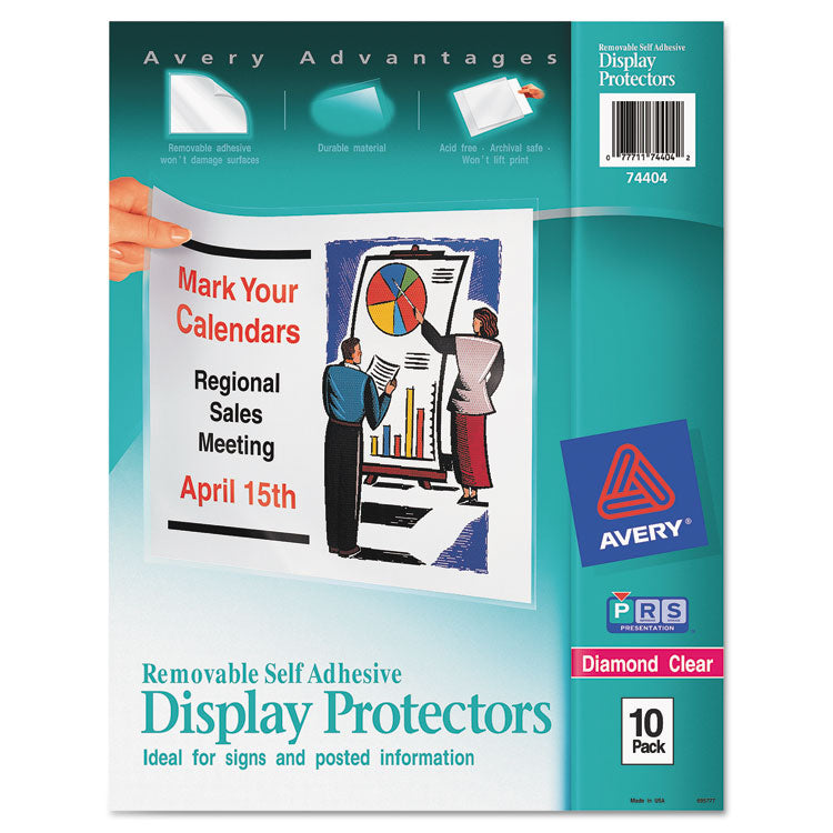 Removable Self-Adhesive Clear Display Protector, 8.5 x 11 Insert, Diamond Clear, 10/Pack