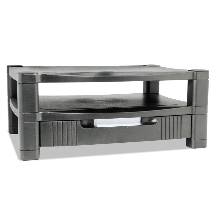 Two-Level Monitor Stand, 17" X 13.25" X 3.5" To 7", Black, Supports 50 Lbs