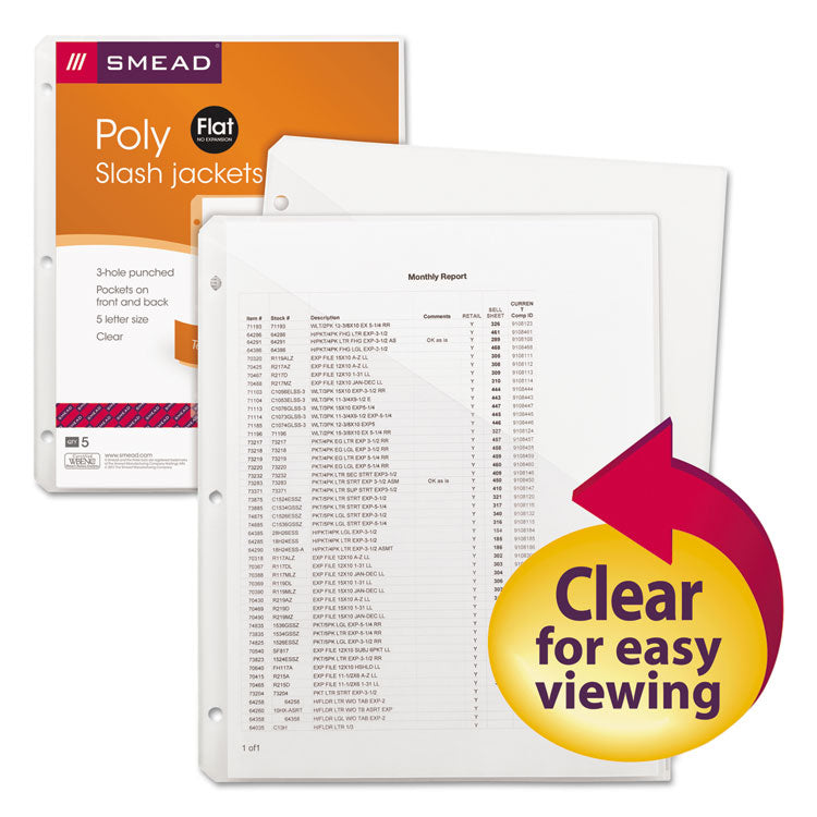 Organized Up Poly Slash Jackets, 2-Sections, Letter Size, Clear, 5/pack