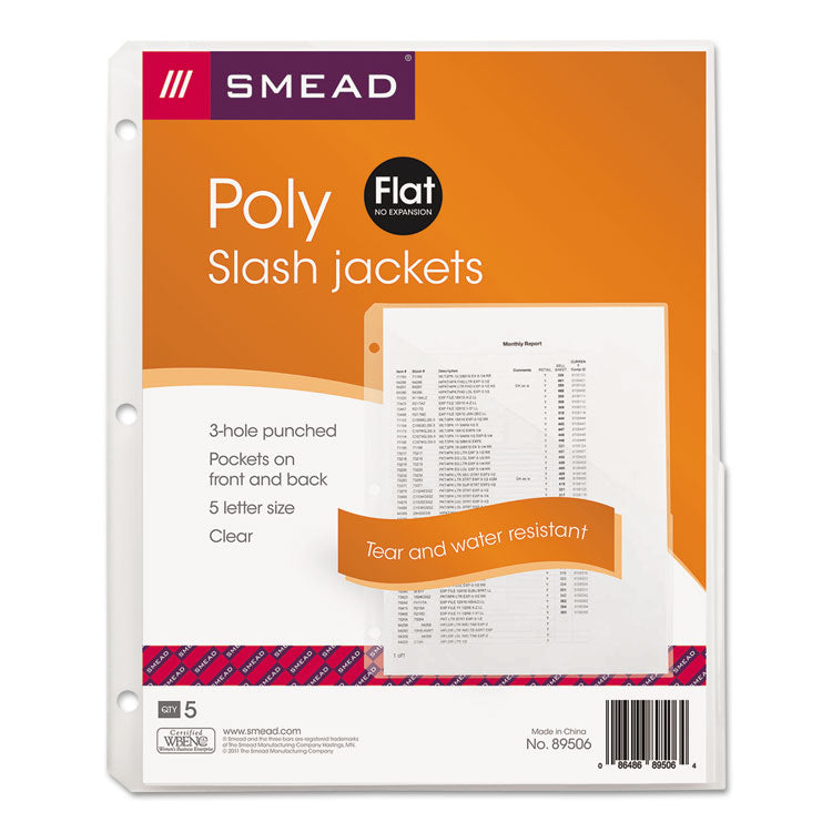 Organized Up Poly Slash Jackets, 2-Sections, Letter Size, Clear, 5/pack