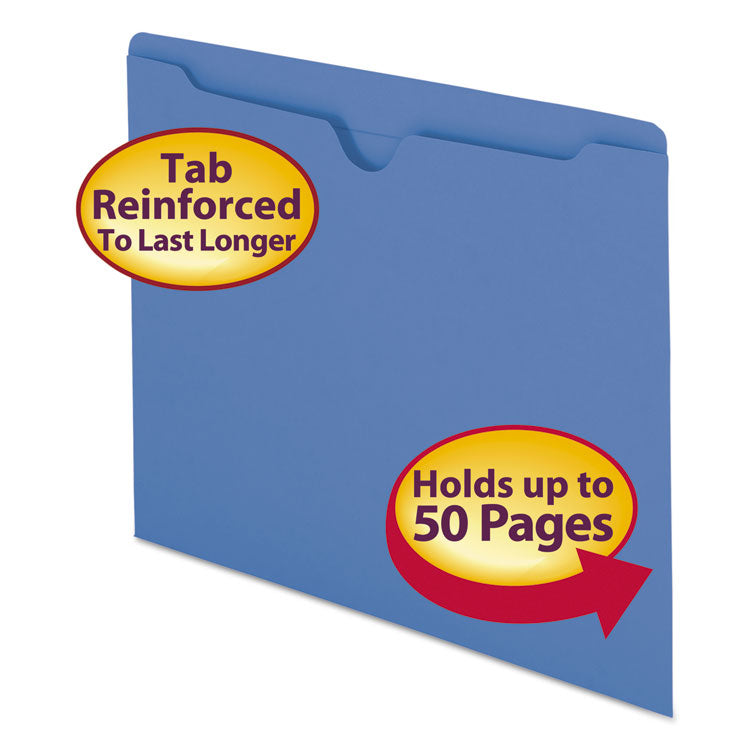 Colored File Jackets With Reinforced Double-Ply Tab, Straight Tab, Letter Size, Blue, 100/box