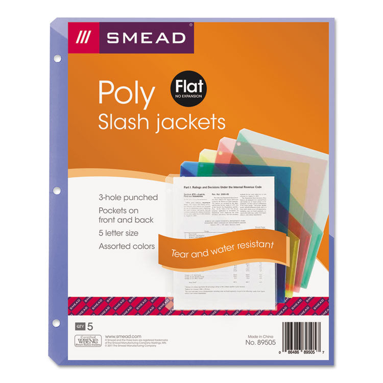 Organized Up Poly Slash Jackets, 2-Sections, Letter Size, Assorted Colors, 5/pack