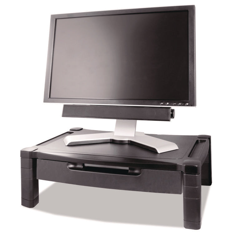 Wide Deluxe Two-Level Monitor Stand With Drawer, 20" X 13.25" X 3" To 6.5", Black, Supports 50 Lbs