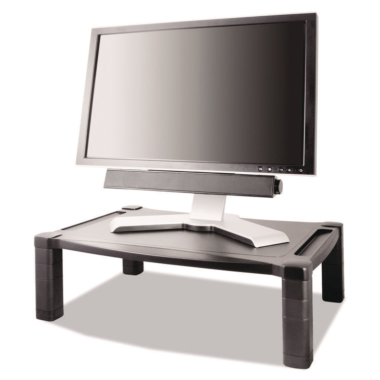 Wide Deluxe Two-Level Monitor Stand, 20" X 13.25" X 3" To 6.5", Black, Supports 50 Lbs