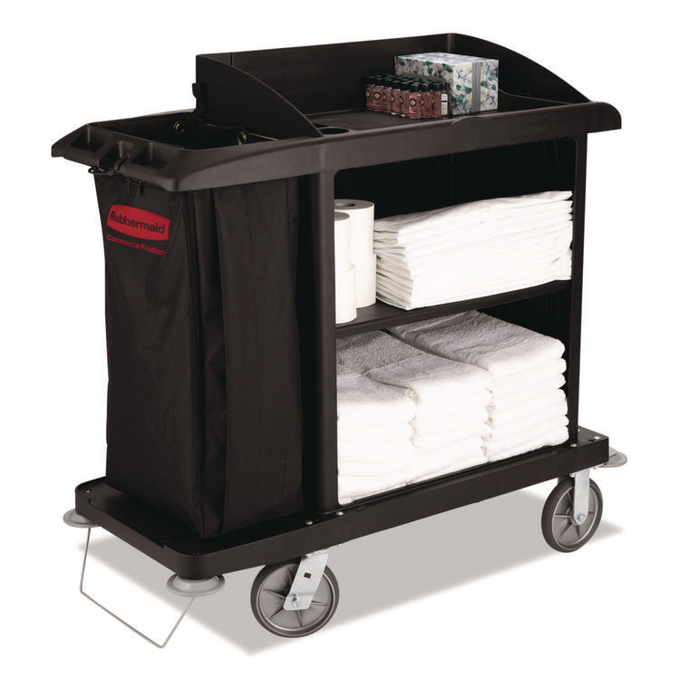 Multi-Shelf Cleaning Cart, Plastic, 4 Shelves, 1 Bin, 22" x 49" x 50", Black