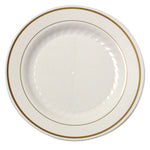 Masterpiece Plastic Plates, 7.5" Dia, Ivory/gold, 10/pack, 15 Packs/carton