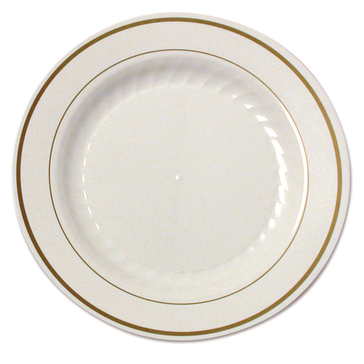 Masterpiece Plastic Plates, 7.5" Dia, Ivory/gold, 10/pack, 15 Packs/carton