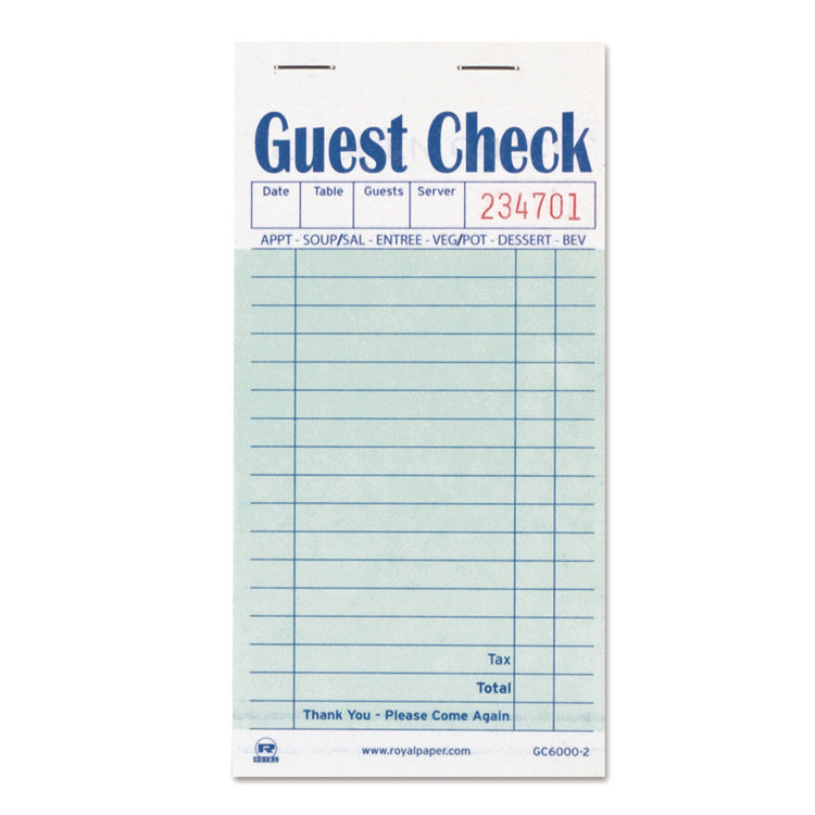 Guest Check Pad, 17 Lines, Two-Part Carbon, 3.5 x 6.7, 50 Forms/Pad, 50 Pads/Carton