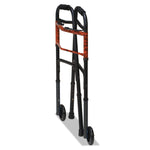 Two-Button Release Folding Walker with Wheels, Adjusts 32" to 38", 250 lb Capacity, Black/Copper